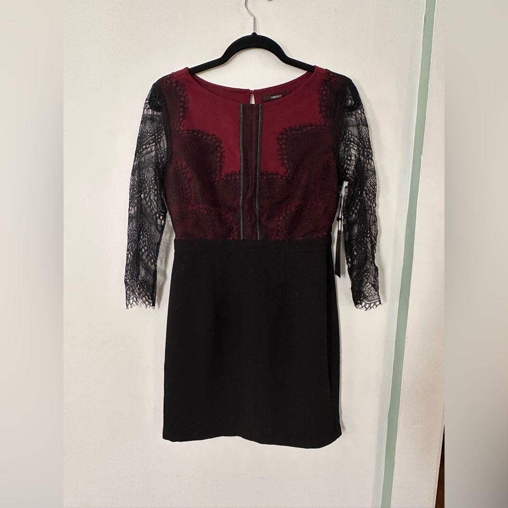 Red and black lace dress